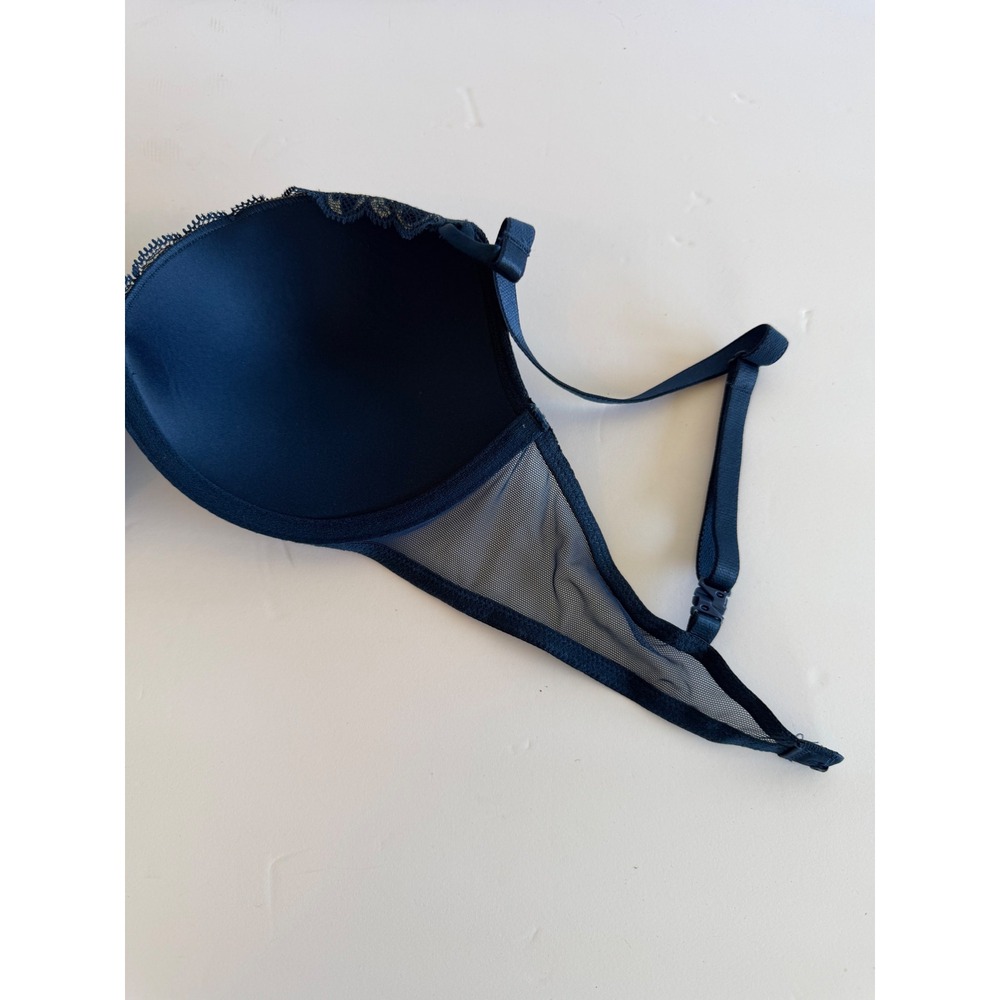 Victorias Secret Navy Blue Gold Metallic Floral Lace Push-Up Bra 34C 165380-QB5 - Picture 4 of 7
